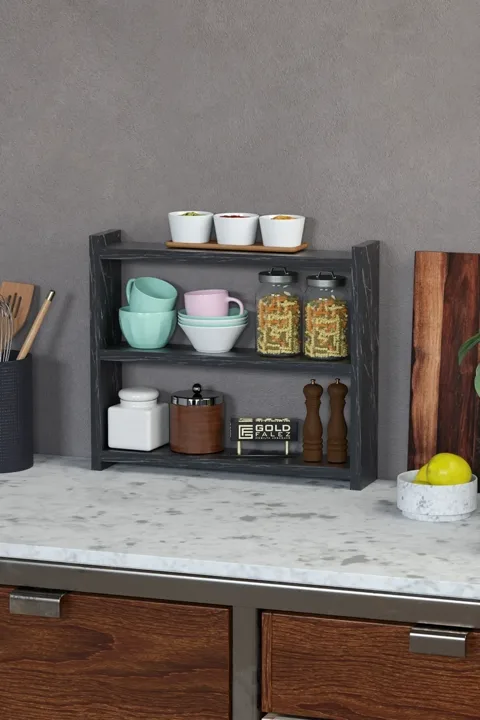3-Shelf Countertop Kitchen & Bathroom Organiser - Black Marble Effect