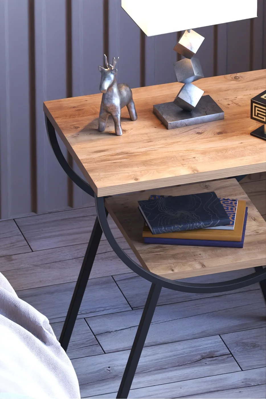 Arc Metal Leg Rectangular Side Table - Atlantic Pine