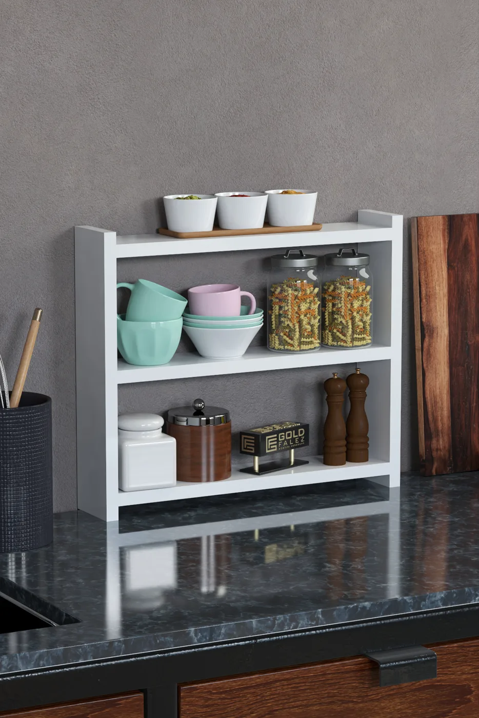 3-laags aanrecht organizer voor keuken en badkamer - wit