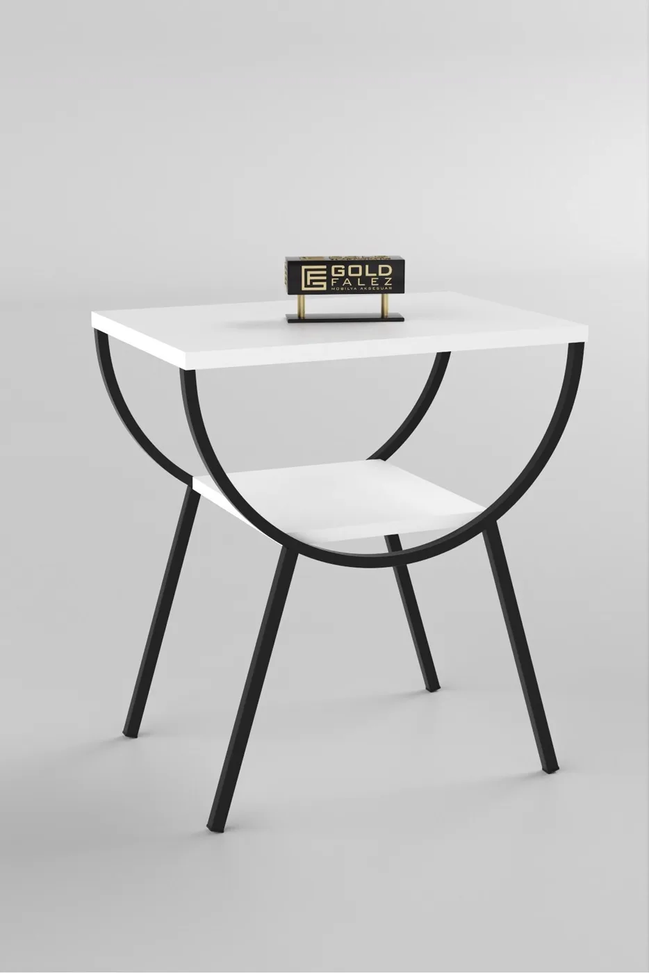 Arc Metal Leg Rectangular Side Table - White Plain
