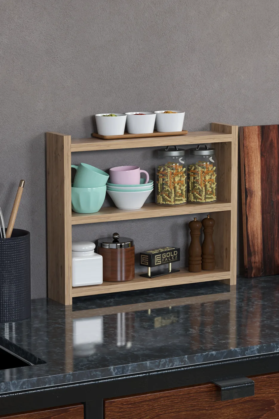 3-Shelf Countertop Kitchen & Bathroom Organiser - Atlantic Pine