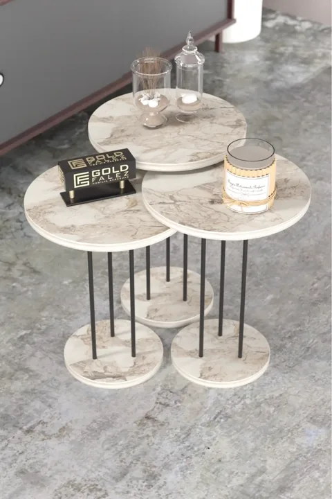 Terra 3-Piece Round Nesting Table Set - White Marble Effect