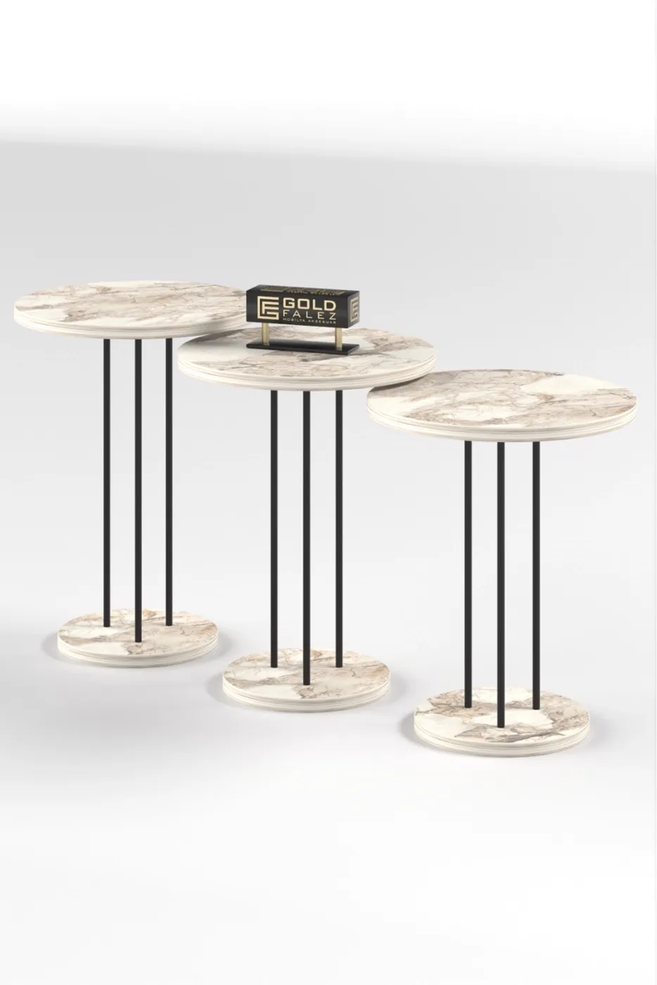 Terra 3-Piece Round Nesting Table Set - White Marble Effect