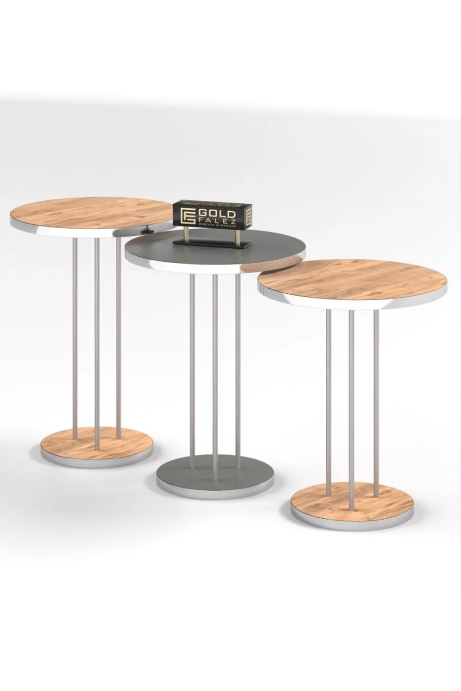 Round Nesting Table Set Metal Legs - Gordion Silver Walnut
