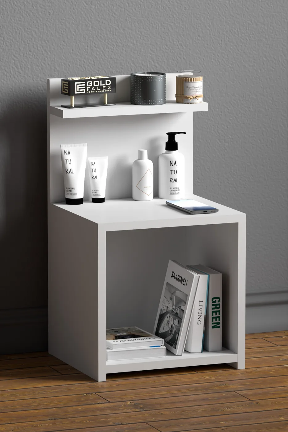 Side Table with Shelves - White
