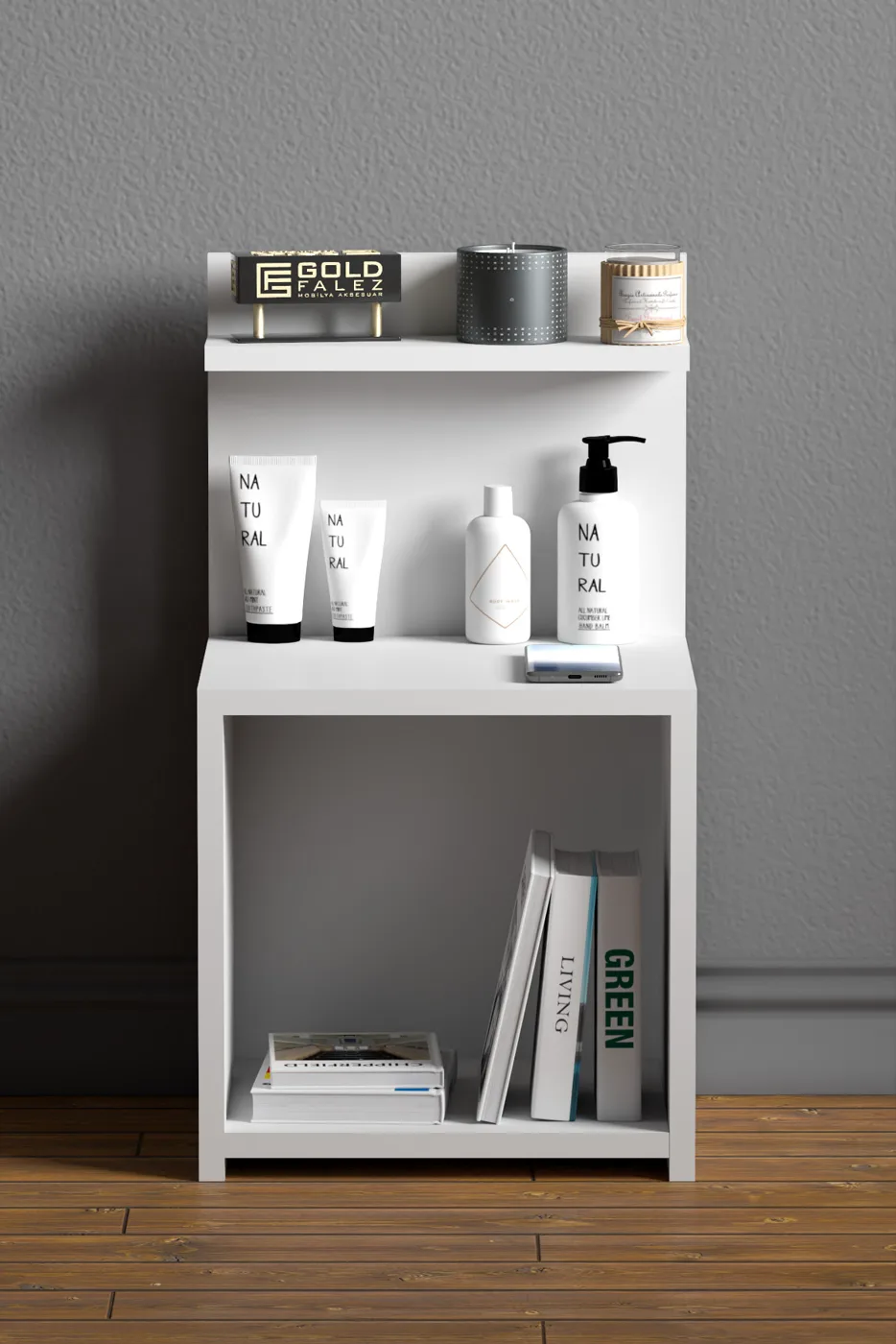 Side Table with Shelves - White