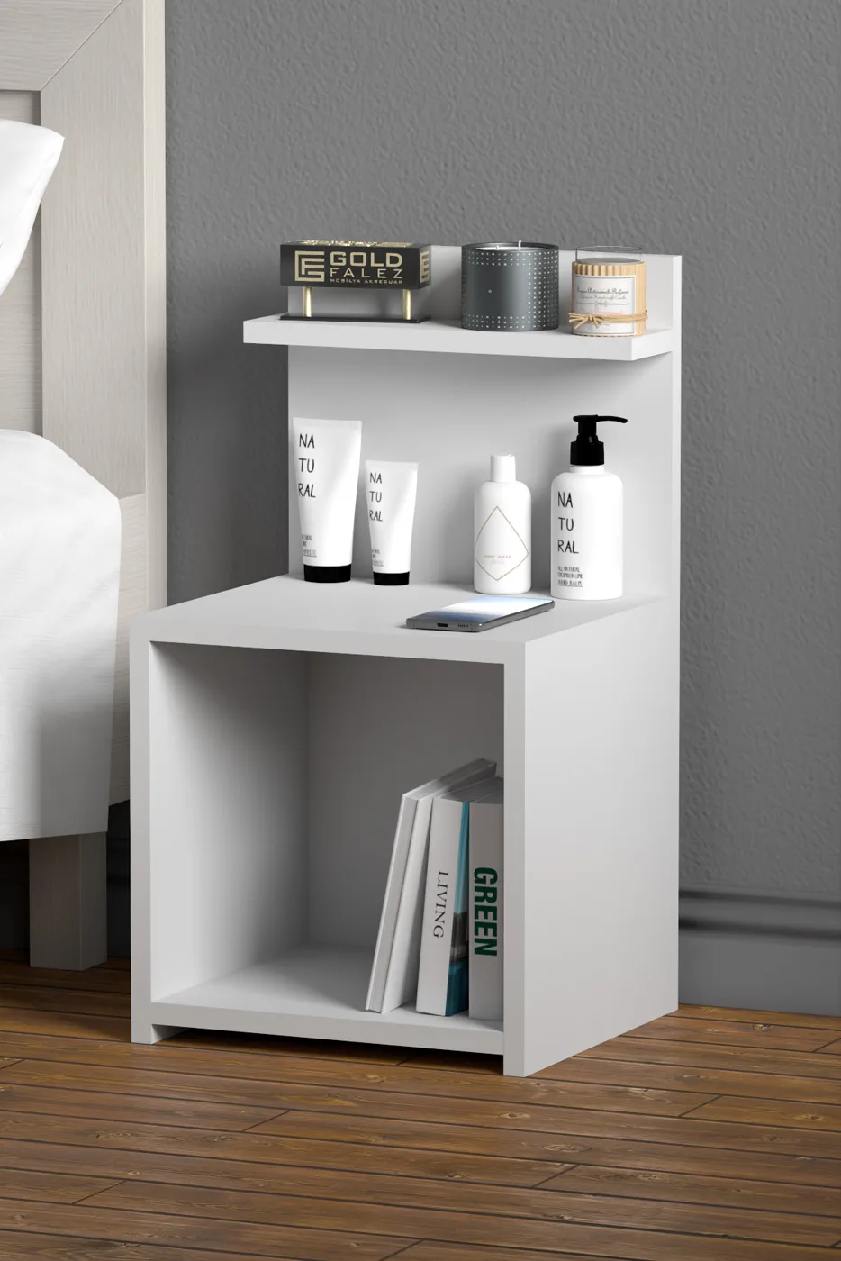 Side Table with Shelves - White
