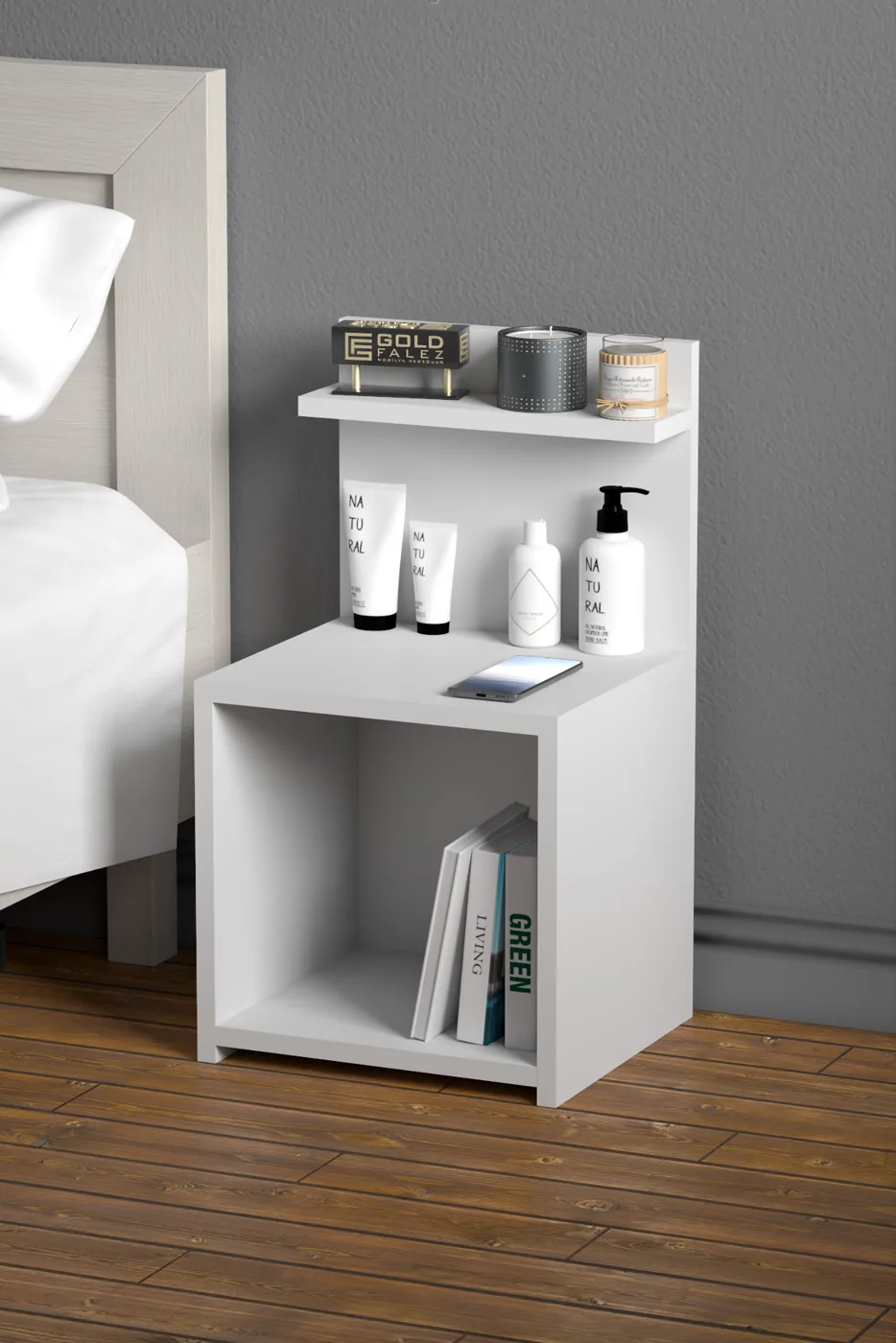Side Table with Shelves - White