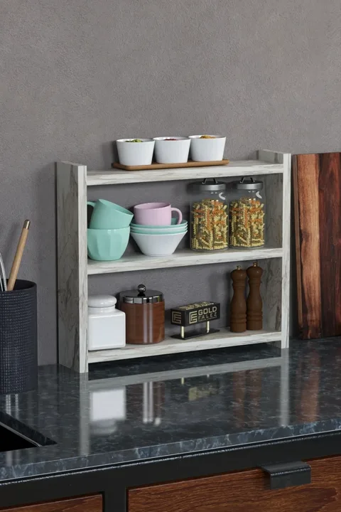 3-Shelf Countertop Kitchen & Bathroom Organiser - White Marble Effect