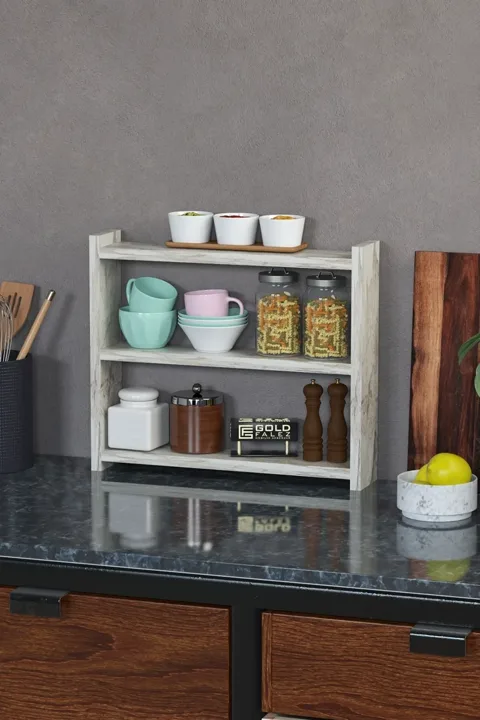 3-Shelf Countertop Kitchen & Bathroom Organiser - White Marble Effect