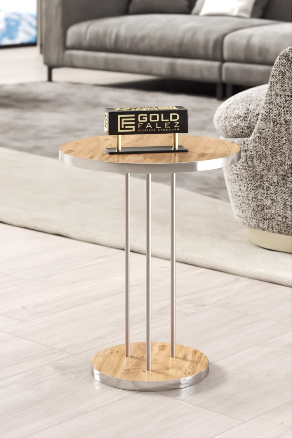 Round Nesting Table Set Metal Legs - Silver Walnut