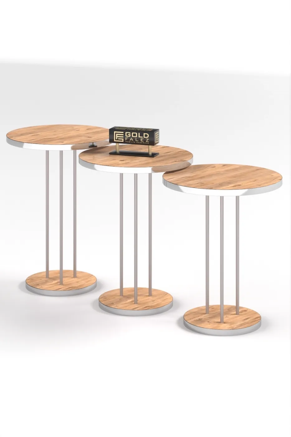 Round Nesting Table Set Metal Legs - Silver Walnut