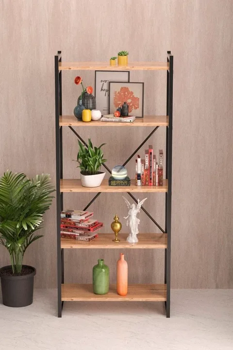 Ilkal 5-Shelf Metal Bookcase - Walnut