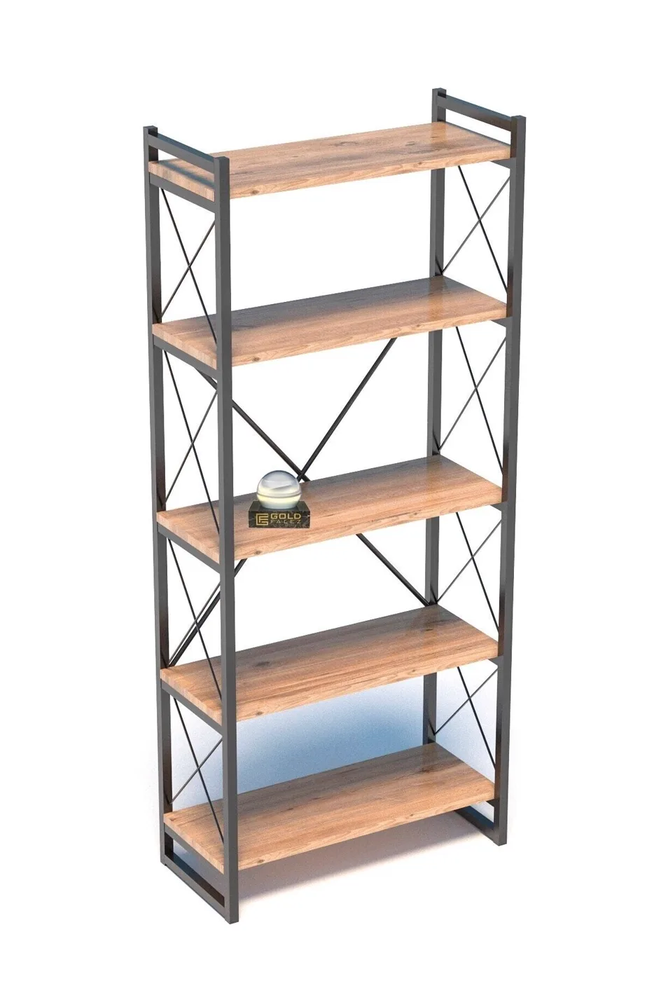 İlkal 5 Raflı Metal Kitaplık Suntalam Ceviz 180 cm