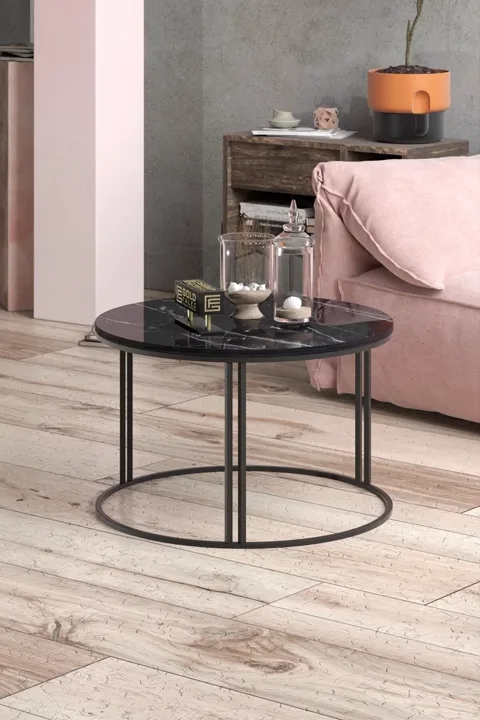 Special Round Coffee Table - Black Marble Effect