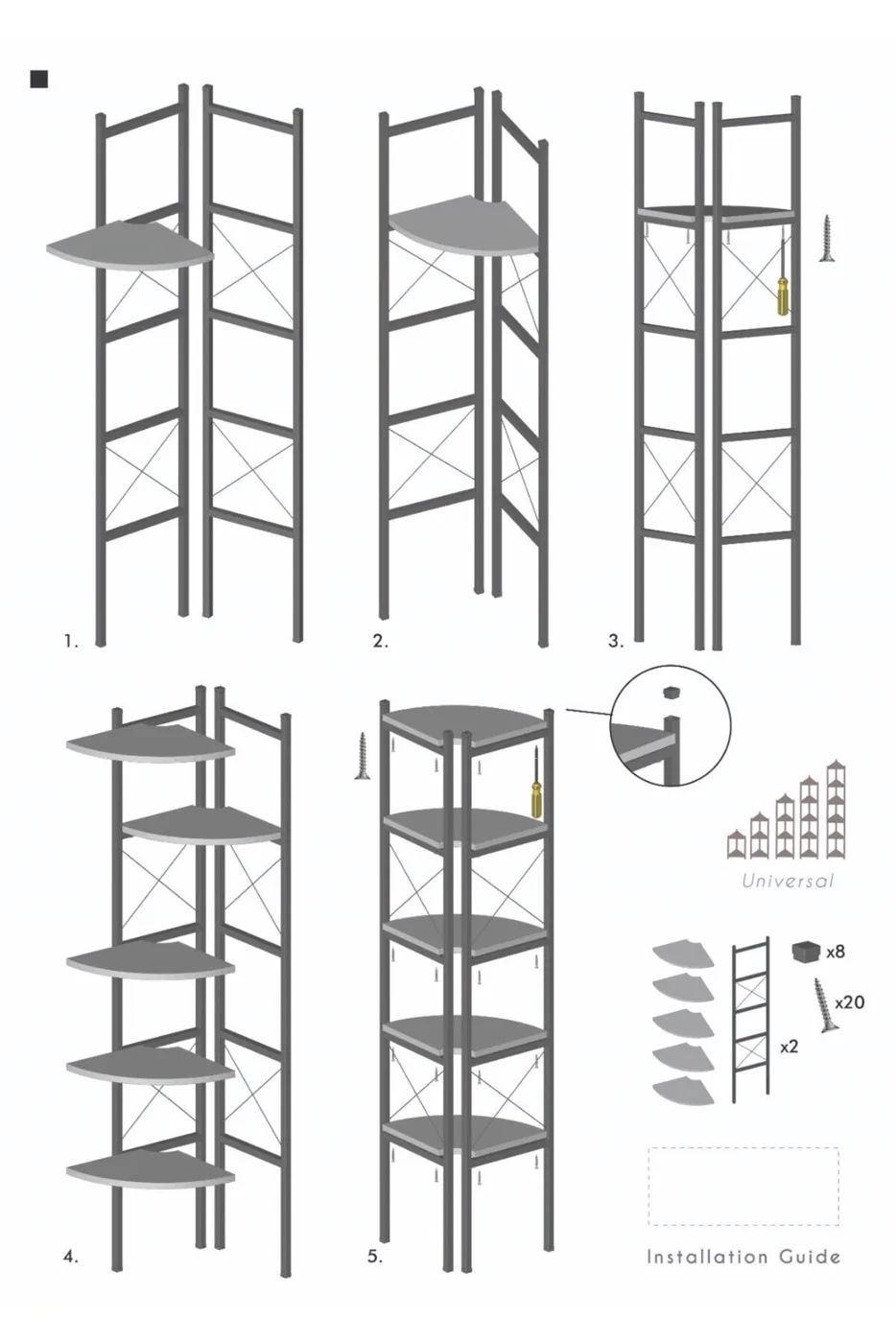 6-Shelf Corner Bookcase & Planter Stand - White