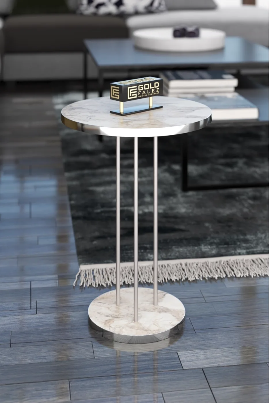 Round Nesting Table Set Metal Legs - Silver Efes
