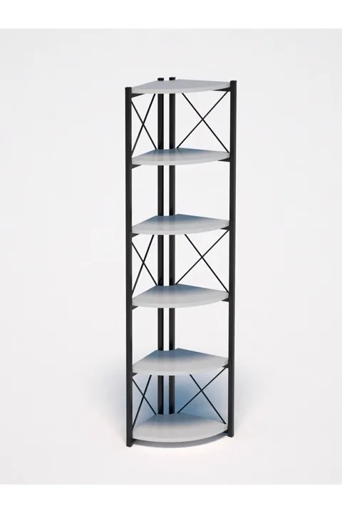 Ilkal Corner 6-Shelf Bookcase & Planter Stand - White