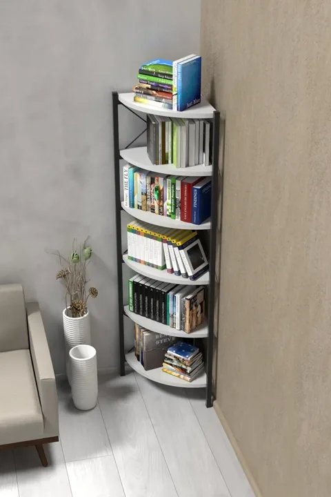 Ilkal Corner 6-Shelf Bookcase & Planter Stand - White