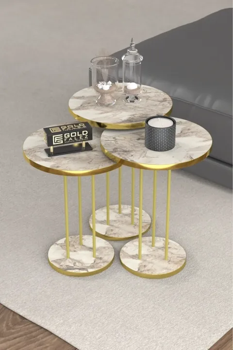 Round Nesting Table Set Metal Legs - Gold Efes