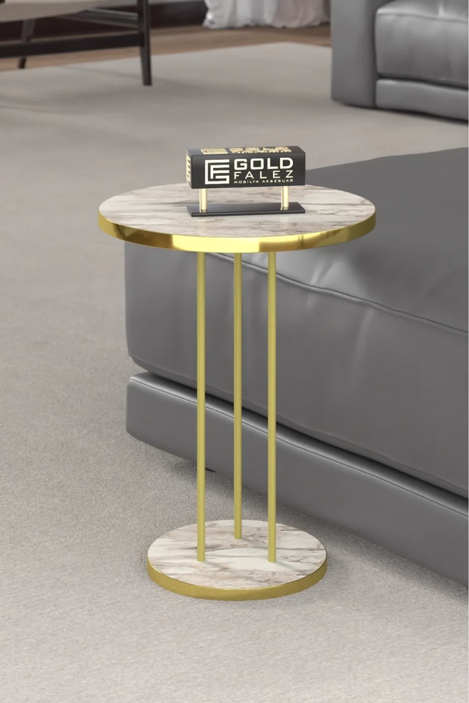 Round Nesting Table Set Metal Legs - Gold Efes