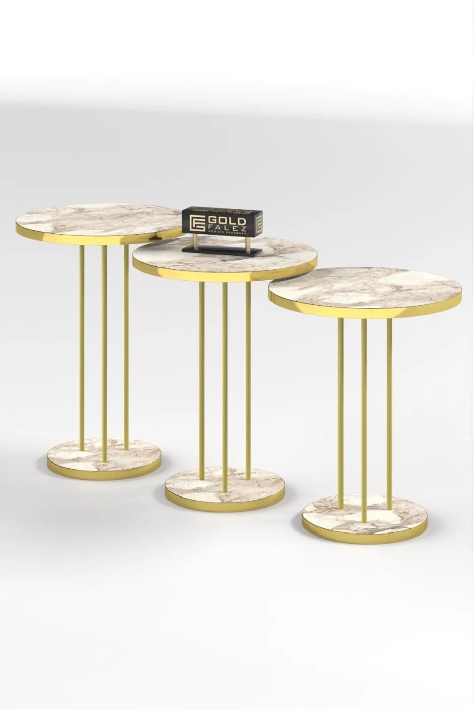 Round Nesting Table Set Metal Legs - Gold Efes