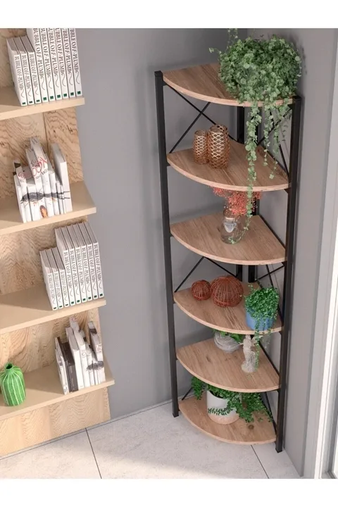 Corner 6-Shelf Bookcase & Planter Stand - Atlantic Pine