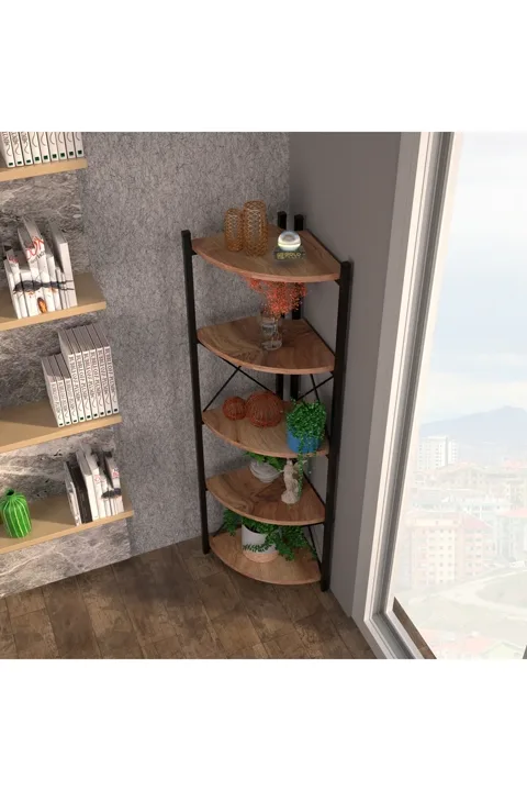 Ilkal Corner 6-Shelf Bookcase & Planter Stand - Atlantic Pine
