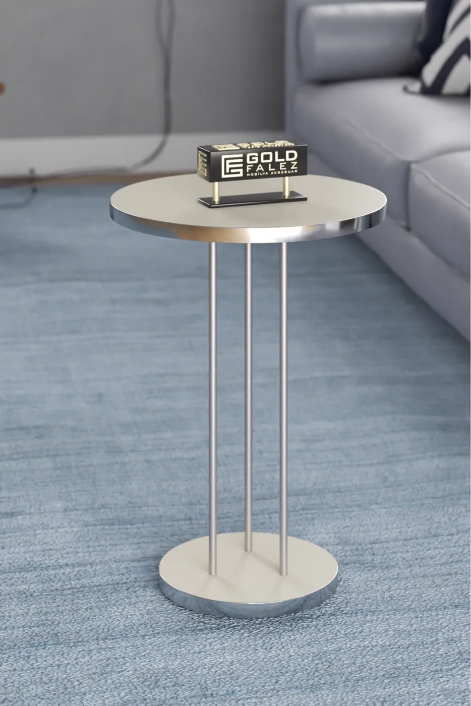 Round Nesting Table Set Metal Legs - Silver Cream