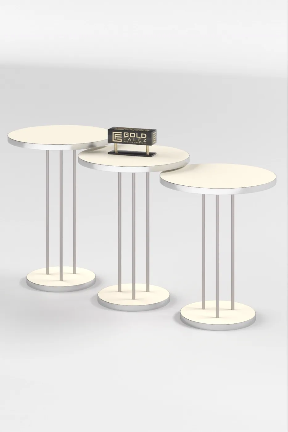 Round Nesting Table Set Metal Legs - Silver Cream