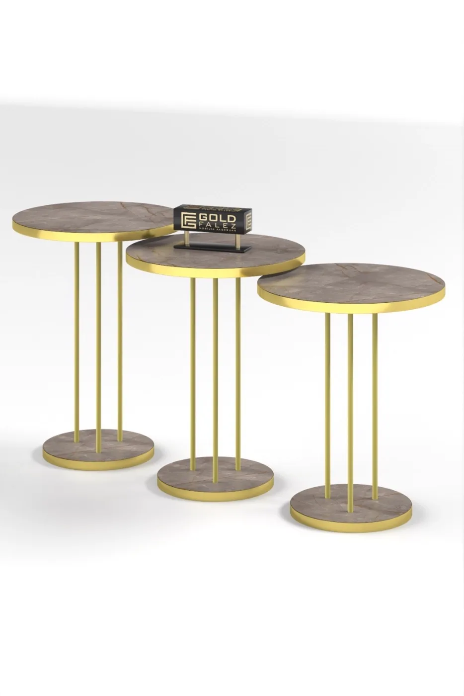 Round Nesting Table Set Metal Legs - Gold Atlantic Pine