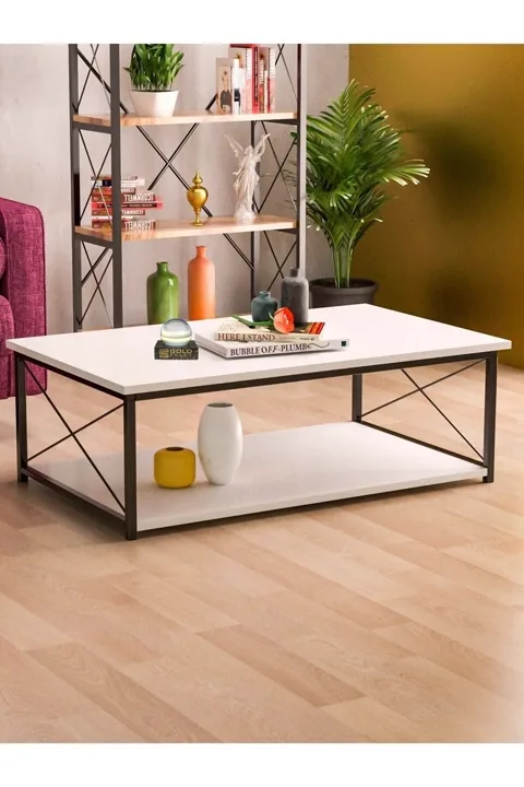 Double-Top Rectangular Coffee Table - White