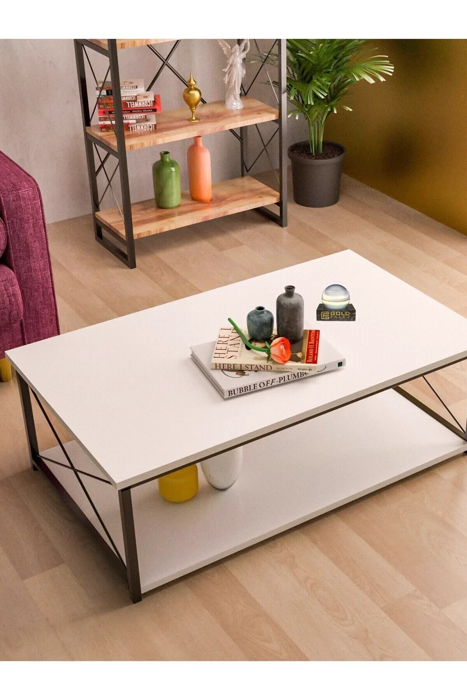 Double-Top Rectangular Coffee Table - White