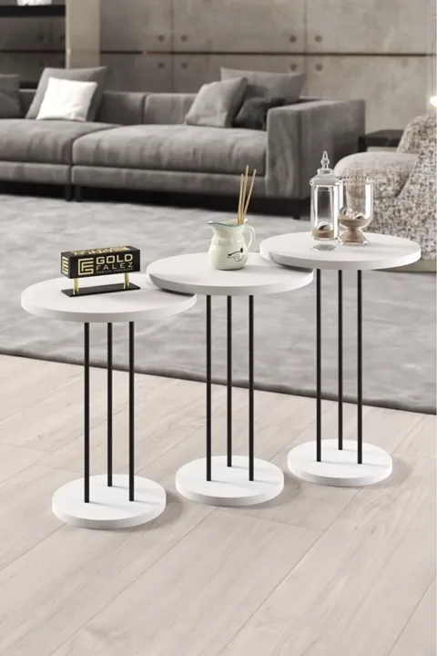 Terra 3-Piece Round Nesting Table Set - White