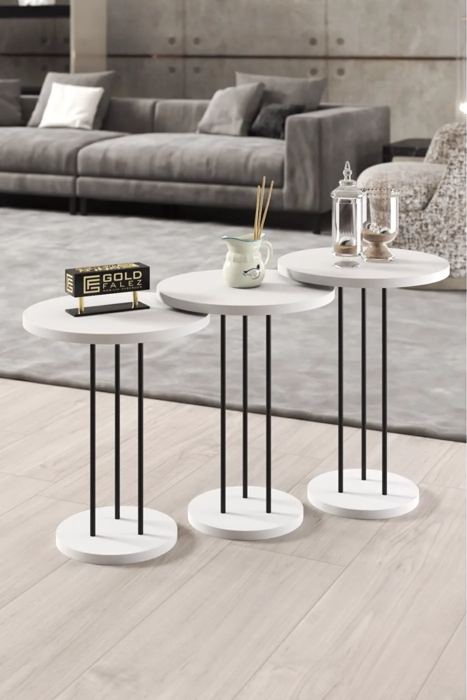 Terra 3-Piece Round Nesting Table Set - White