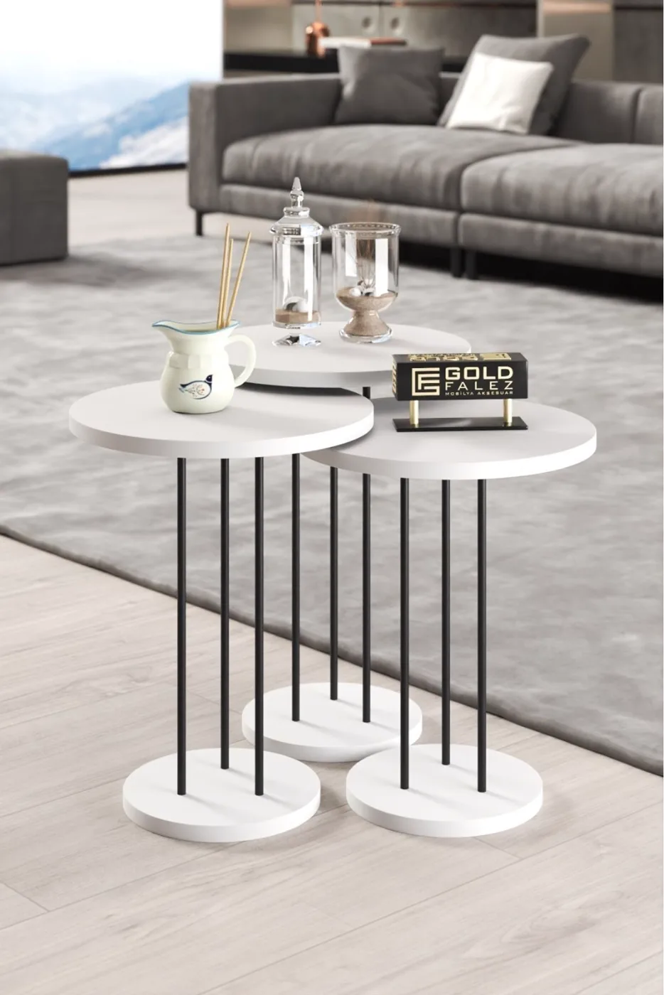 Terra 3-Piece Round Nesting Table Set - White