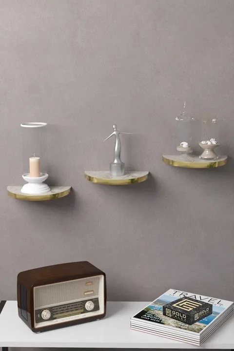 Ilkal libreria a scaffale da parete ovale 3 pezzi - oro Efes