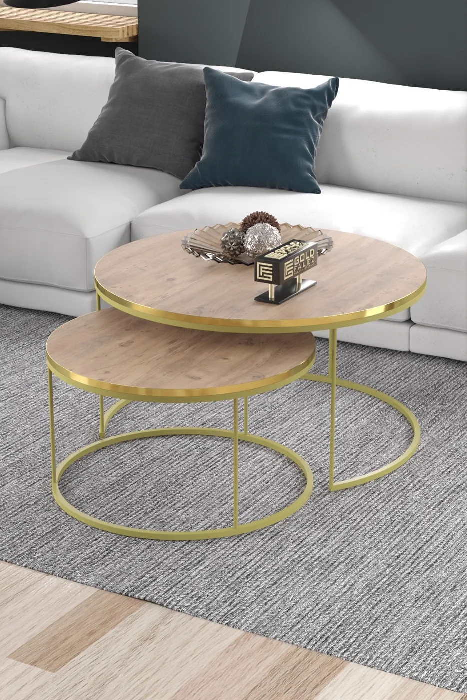 Special 2-Piece Round Coffee Table Set - Pine Gold