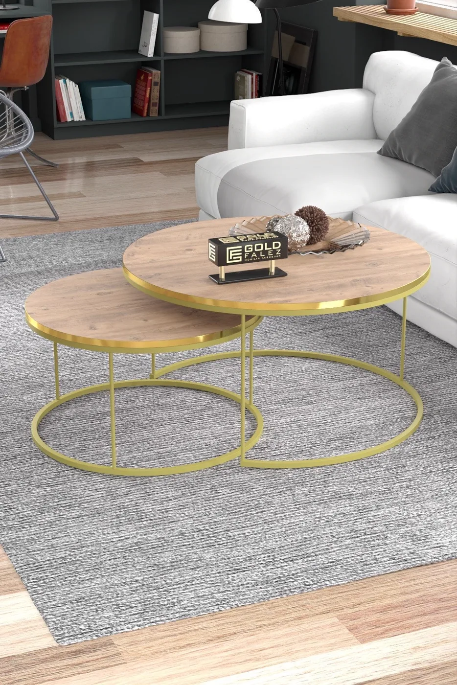 Special 2-Piece Round Coffee Table Set - Pine Gold