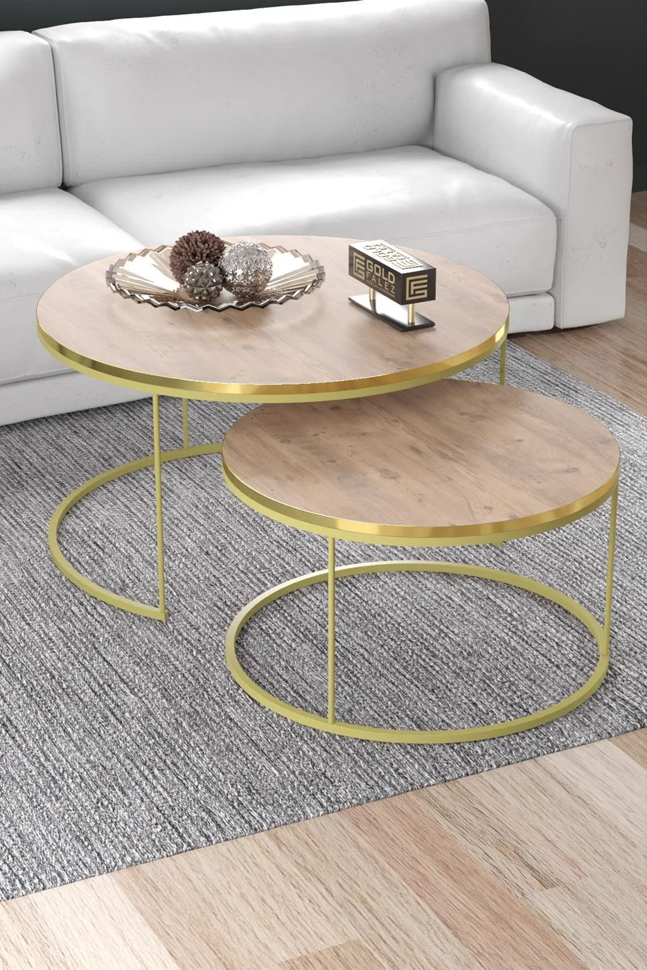 Special 2-Piece Round Coffee Table Set - Pine Gold