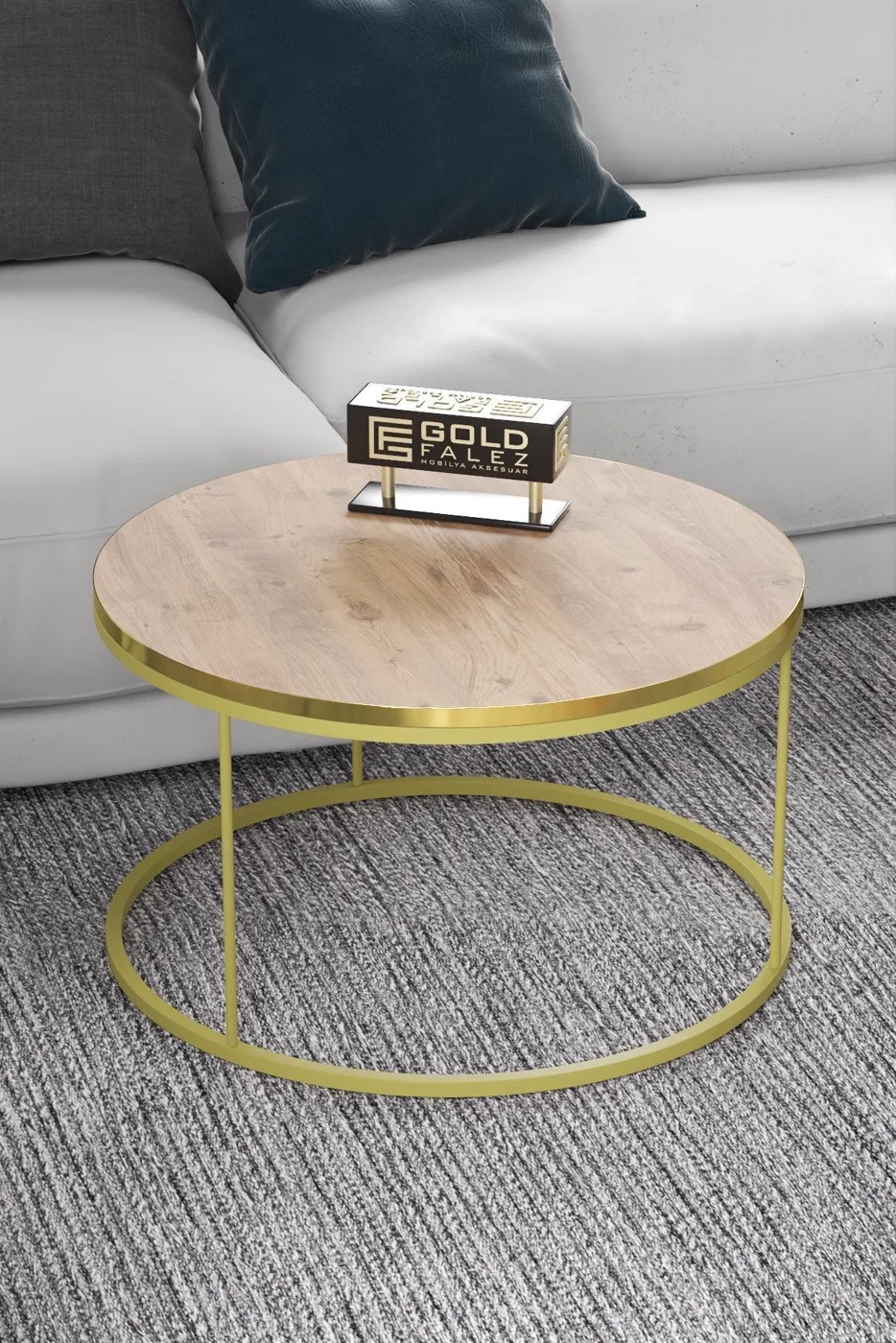 Special 2-Piece Round Coffee Table Set - Pine Gold