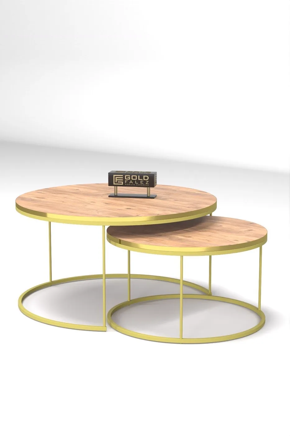 Special 2-Piece Round Coffee Table Set - Pine Gold