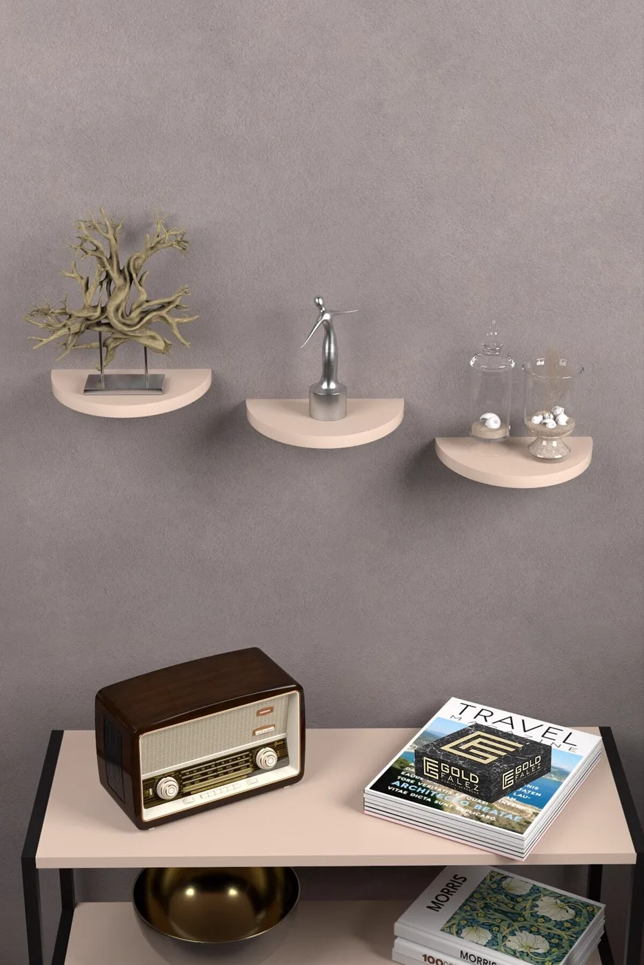 Ilkal 3-Piece Oval Wall Shelf Bookcase - Cream