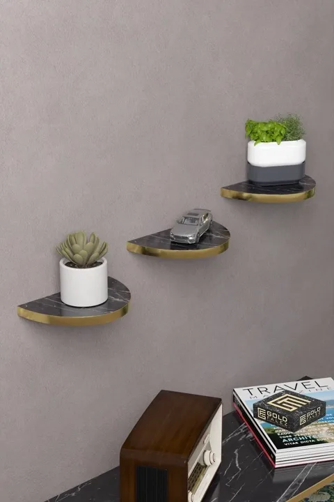 Ilkal 3-Piece Oval Wall Shelf Bookcase - Gold Bendir