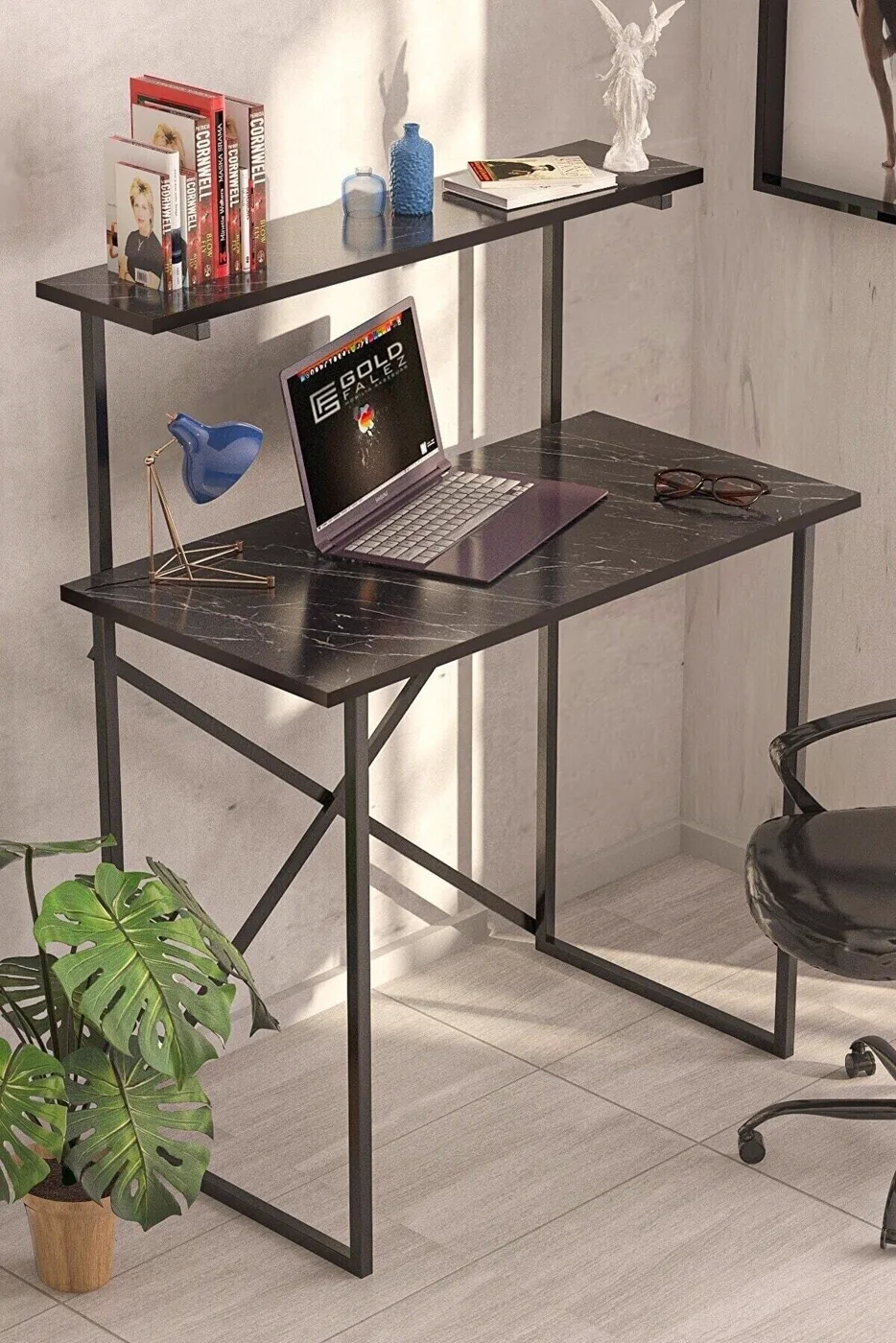 Multi-Purpose Desk with Front Shelf - Black