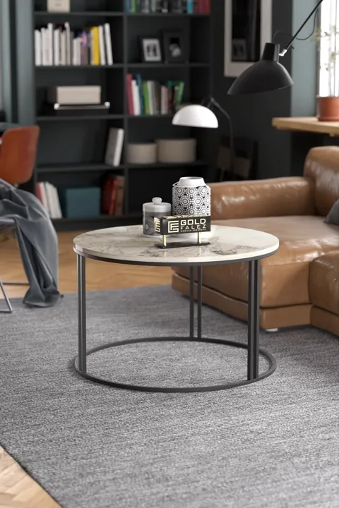 Besonderer Runder Couchtisch - Weiß Marmoroptik