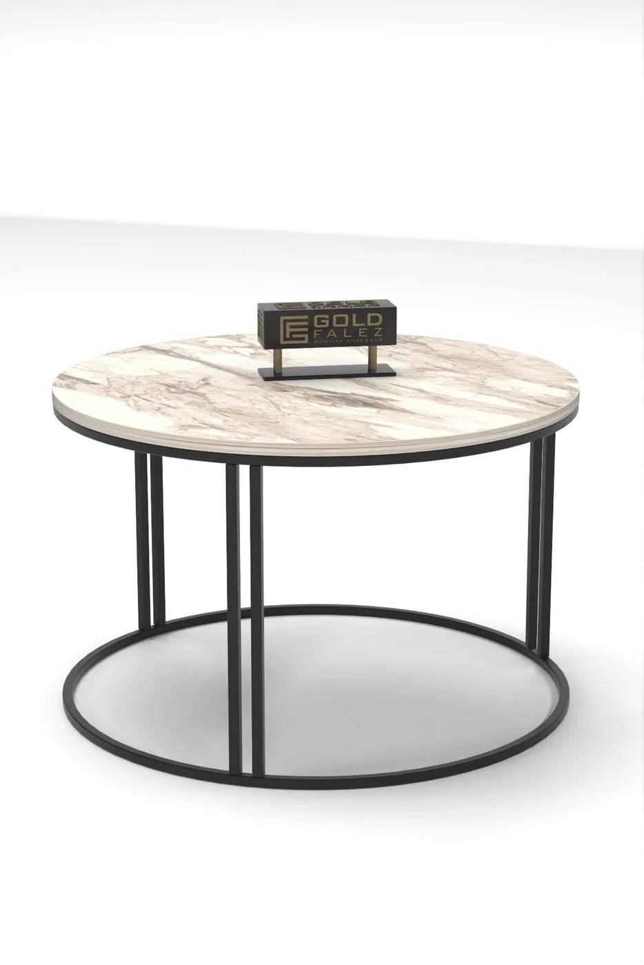 Besonderer Runder Couchtisch - Weiß Marmoroptik