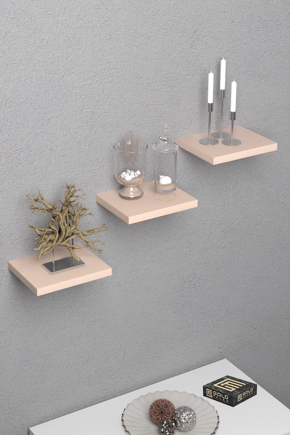 Ilkal 3-Piece Square Wall Shelf Bookcase - Cream