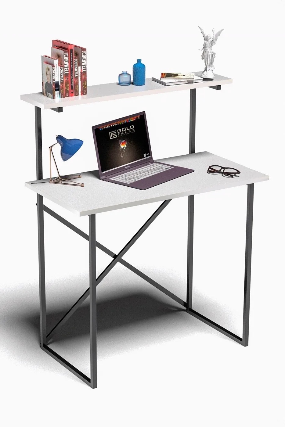 Multi-Purpose Desk with Front Shelf - White