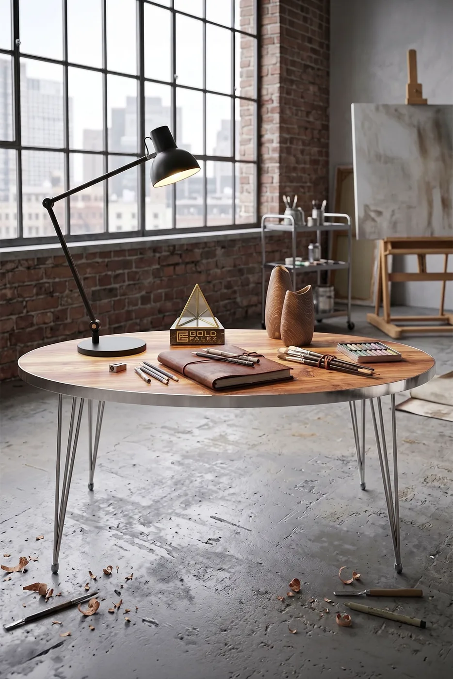 Oval Coffee Table Gold Wire Legs - Walnut